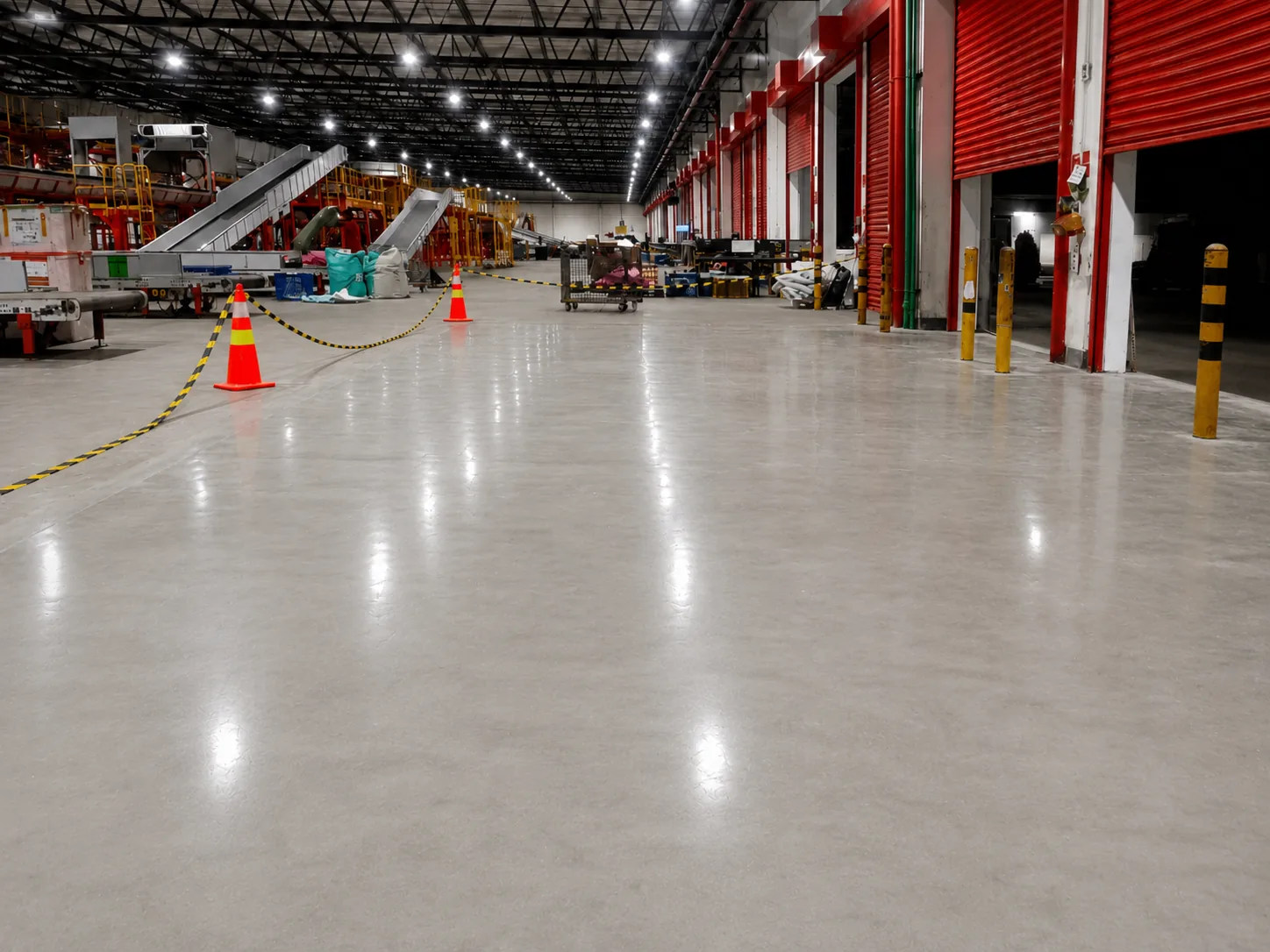 Finished industrial floor inside an active logistics facility