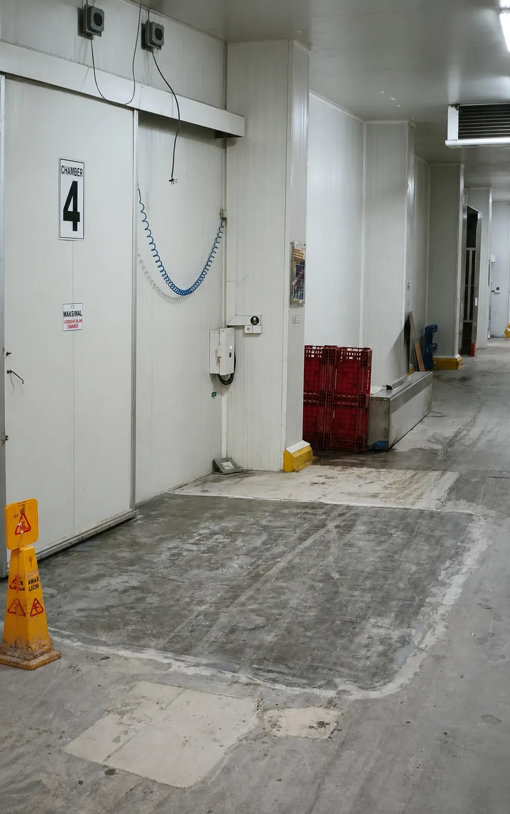 Cold storage room and floor access route
