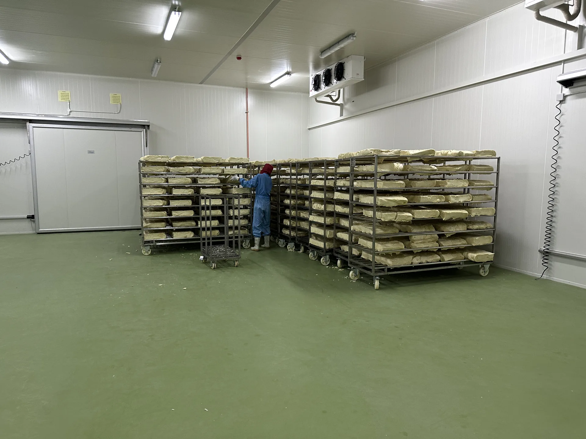 Cold Storage room with product racks, refrigeration equipment and a clear operating floor
